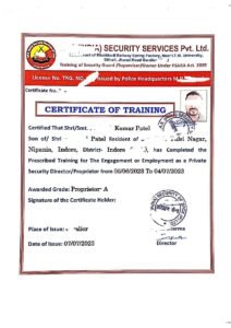 Security Training Certificate for PSARA